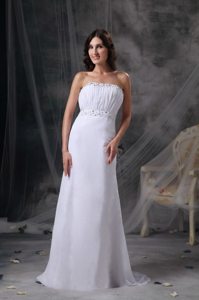 New Strapless Column Ruched Beaded White Prom Maxi Dress