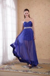 Beaded and Ruched Chiffon Prom Bridesmaid Dresses in Royal Blue
