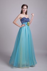 Sequins and Flower Accent Prom Bridesmaid Dresses in Baby Blue
