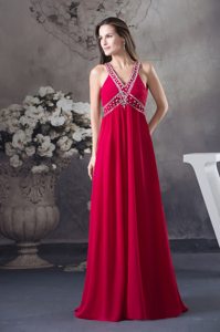 Danville CA Red V-neck Chiffon Prom Maxi Dresses with Beading