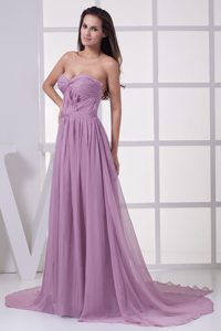 Ruching Accent Empire Court Train Lilac Prom Maxi Dress For Cheap
