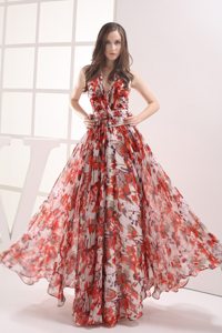 Cupertino CA Colorful Printing Halter Prom Maxi Dress with Beading