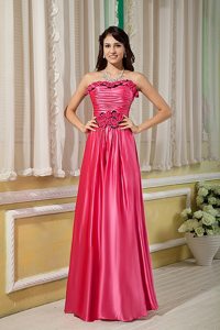 Flowers and Ruches Accent Empire Prom Party Dress in Hot Pink