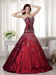 Desirable Beaded Embroidery Wine Red Quinceanera Gown Dress