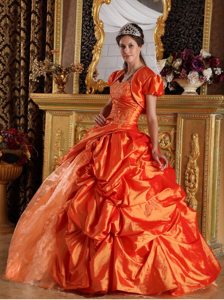 Impressive Sweetheart Orange Beaded Quinceanera Party Dress