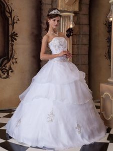 Satin Organza Strapless Sweet 15 Dresses in White for Wholesale