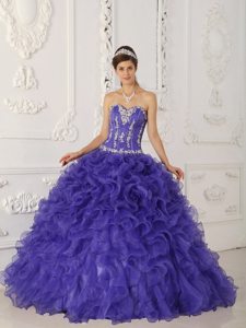 Sweetheart Appliqued Purple Sweet 16 Dresses Rolling Flowers