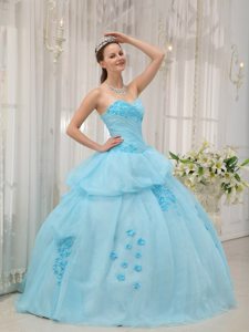 Appliques and Pick ups Accent Quinceanera Gowns in Light Blue