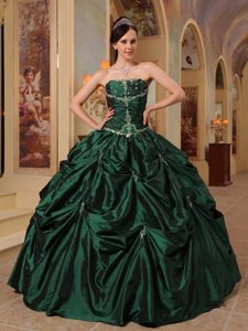 Hunter Green Strapless Lace-up Quinceanera Dress with Appliques