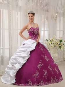 Purple and White Quinceanera Gown with Embroidery and Pick ups