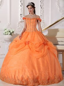 Westminster CO Orange Off Shoulder Appliqued Sweet 15 Dresses