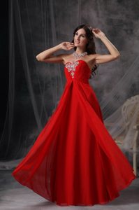 Sweetheart Chiffon Beading Coral Red Ruched Prom Celebrity Dress