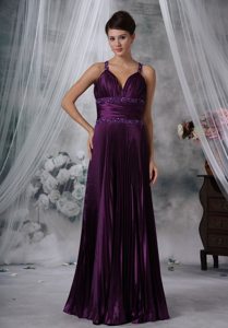 Beading Straps Pleated Purple Taffeta Ruched Prom Pageant Dresses