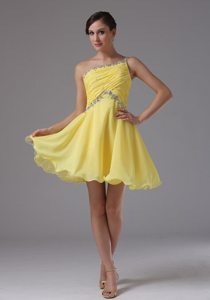 Mini Beading One Shoulder Yellow Dresses For End Of Year Socials