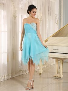 Aqua Beaded Sweetheart Asymmetrical Short Prom Homecoming Dress