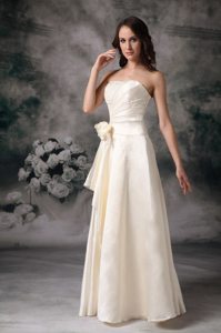 Empire Strapless Beige Prom Bridesmaid Dress with Sash