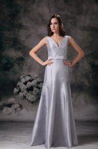 Sheath V-neck Grey Column Floor-length Prom Homecoming Dress