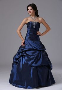 Beading Strapless Navy Blue Pick-ups Formal Dresses 2013