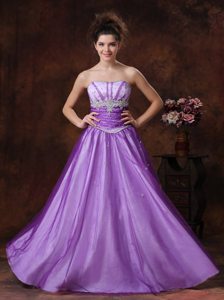 Appliques and Beading Strapless Lavender Senior Prom Dress