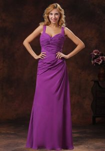Sweetheart Purple Straps Ruched Prom Gown Dress Floor-length