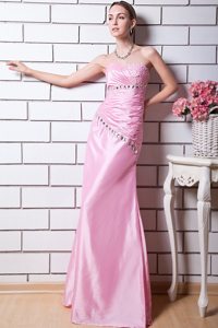 Baby Pink Column Sweetheart Beading Prom Dress Floor-length