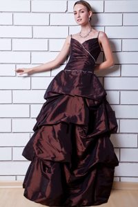 Straps Floor-length Beading Brown A-line Prom Maxi Dress