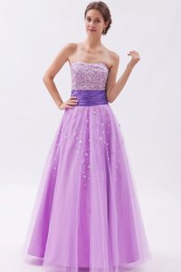 Lavender Princess Strapless Prom Dress Beading Floor-length