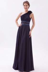Beading Floor-length Black Empire One Shoulder Prom Dress
