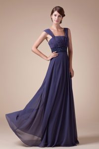 Square Straps Long Ruched Purple Prom Homecoming Dresses