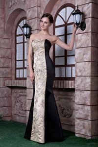 Black and Champagne Embroidery Floor-length Dress for Prom