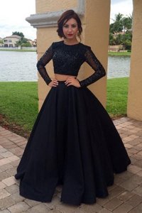 Perfect Scoop Black Long Sleeves Floor Length Sequins Zipper Prom Evening Gown