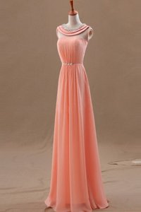Modern Sleeveless Chiffon Floor Length Zipper Prom Evening Gown in Watermelon Red for with Beading