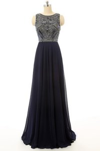 Black Dress for Prom Prom and Party and For with Beading High-neck Sleeveless Side Zipper