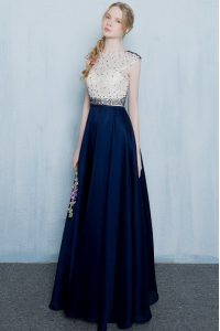 Scoop Cap Sleeves Beading and Ruching Zipper Prom Gown