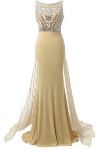 Scoop Champagne Sleeveless Beading Side Zipper Prom Dress