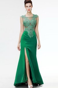 Latest Floor Length Dark Green Prom Evening Gown Square Sleeveless Sweep Train Zipper