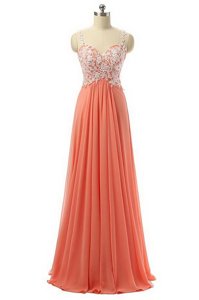 Amazing Organza Sleeveless Floor Length Prom Dress and Beading and Appliques