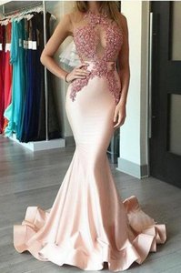 Peach Mermaid Chiffon Scoop Sleeveless Beading With Train Zipper Brush Train