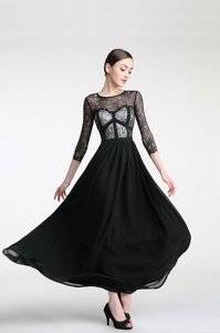 Dramatic Scoop 3|4 Length Sleeve Zipper Ankle Length Lace Prom Dress