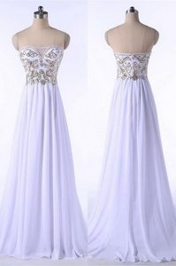 White Sleeveless Organza Brush Train Zipper Dress for Prom for Prom and Party