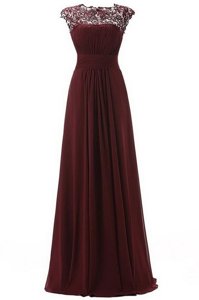 Exquisite Burgundy Zipper Scoop Lace Evening Dress Chiffon Sleeveless