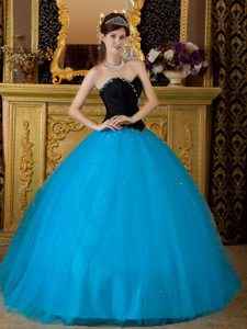 Black and Blue Tulle Quinceanera Gown with Beading Broomfield CO