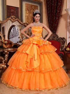 Westlake Village CA Bowknot Beading Accent Orange Quince Dress