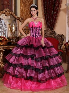 Beading and Ruffled Layers Accent Hot Pink Sweet Sixteen Dress