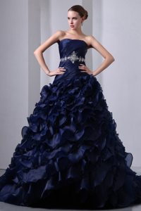 Venice CA Beading and Ruffles Accent Sweet 15 Dresses in Navy Blue