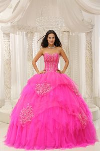 Upland CA Hot on Sale Appliqued Hot Pink Dress for Quinceanera