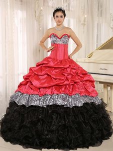 Watermelon and Black Dresses for Quinceanera with Leopard Print