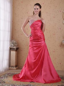 Fast Shipping Coral Red Sweetheart Beaded Prom Dresses