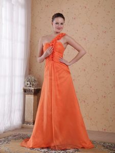Pretty One Shoulder Orange Brush Train Prom Celebrity Dress