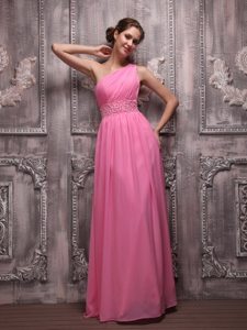 New Arrival Empire One Shoulder Ruched Rose Pink Prom Dress